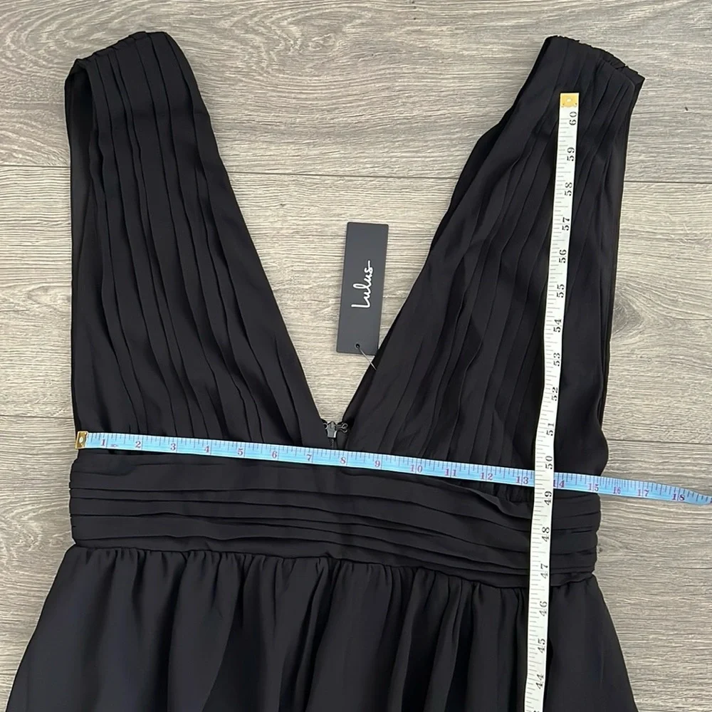 Lulus Heavenly Hues Maxi Dress Large Black Chiffon Side Slit Goddess Formal NWT - Picture 12 of 12
